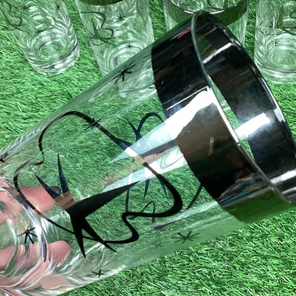 Vintage Atomic Highball Glasses with Silver Star and Streamer Design - Picture 2 of 9